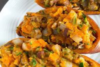 Sweet Potatoes Piled High with Zucchini, Mushrooms & Onion