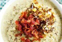Golden Roasted Broccoli Cauliflower Soup with Savory Bacon Leek Crunch