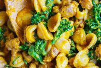 Golden Pumpkin Mascarpone Orecchiette with Zesty Sausage and Broccolini