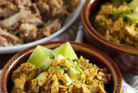 Zesty Slow Cooker Poblano Tomatillo Shredded Pork with Quinoa
