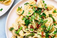 Springtime Asparagus and Pea Pasta with Crispy Pancetta