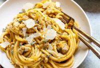 Autumn Spiced Pumpkin Pasta with Turkey Sausage
