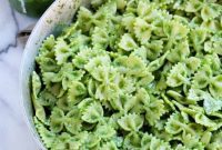 Peppery Arugula Pesto Farfalle with Creamy Goat Cheese