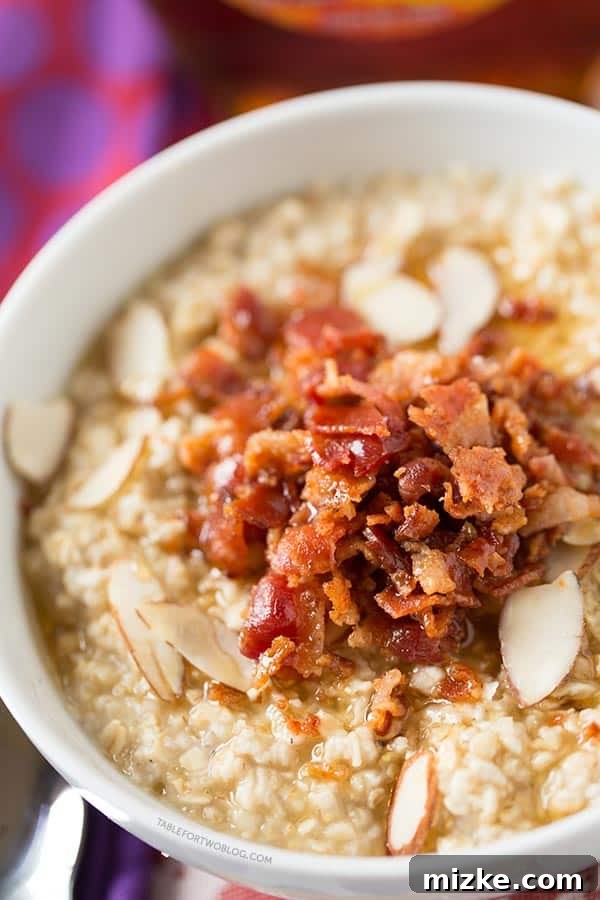 Smoky Maple Bacon Oatmeal 2 A salty sweet combination for your daily breakfast oatmeal!