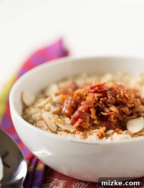 Smoky Maple Bacon Oatmeal 3 A salty sweet combination for your daily breakfast oatmeal!