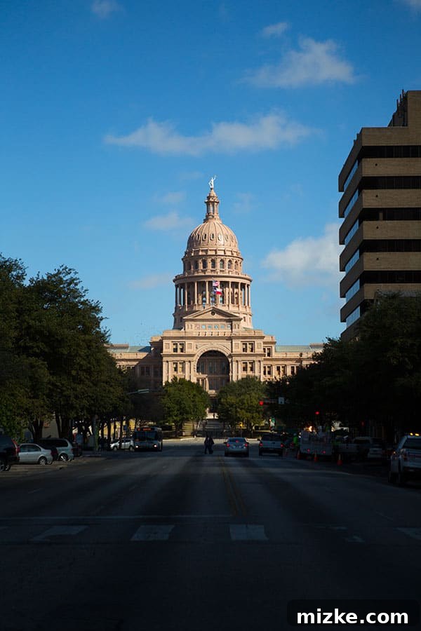 Majestic Texas State Capitol Building The grand exterior of the Texas State Capitol building under a blue sky.