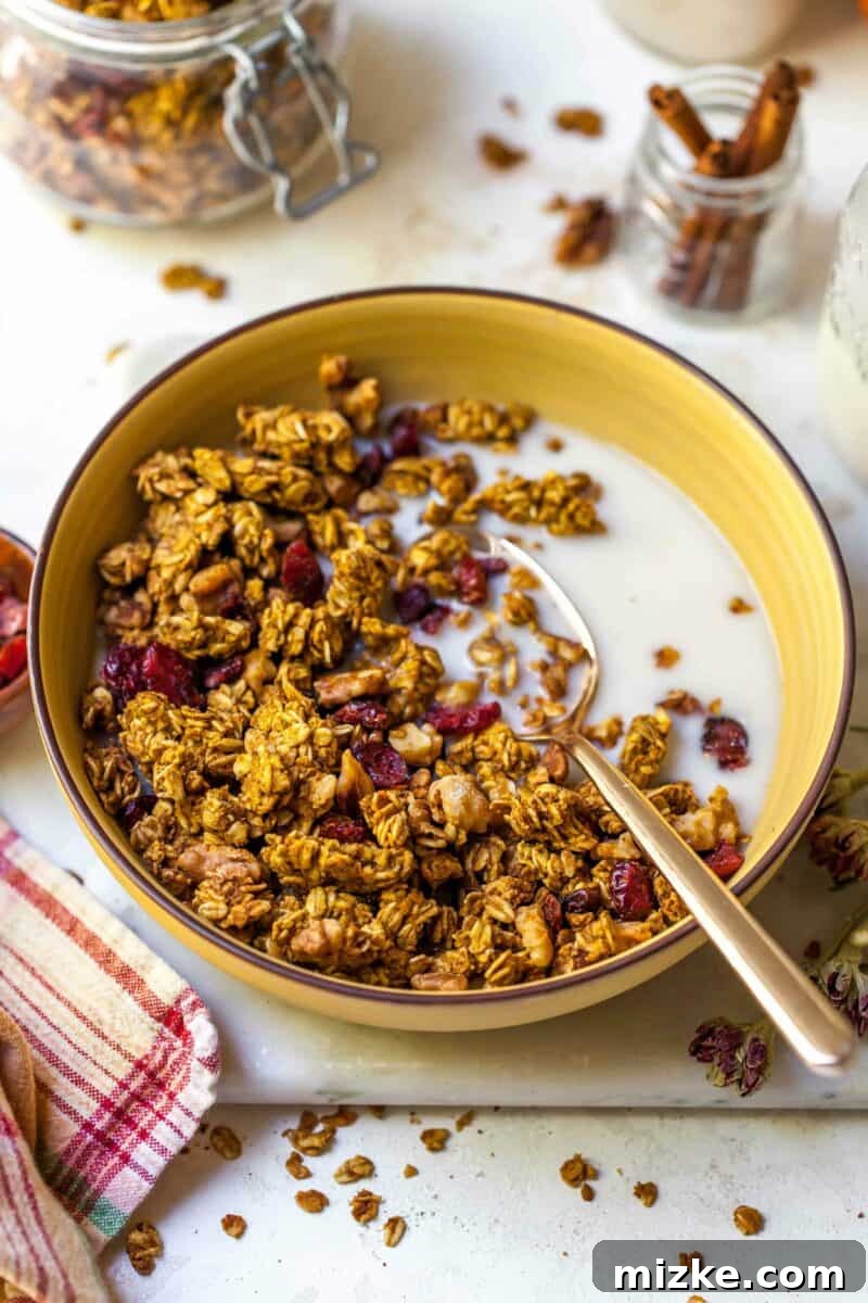 Spiced Pumpkin Cranberry Crunch 2 Delicious homemade Pumpkin Cranberry Granola, a perfect aromatic Fall treat for any meal.