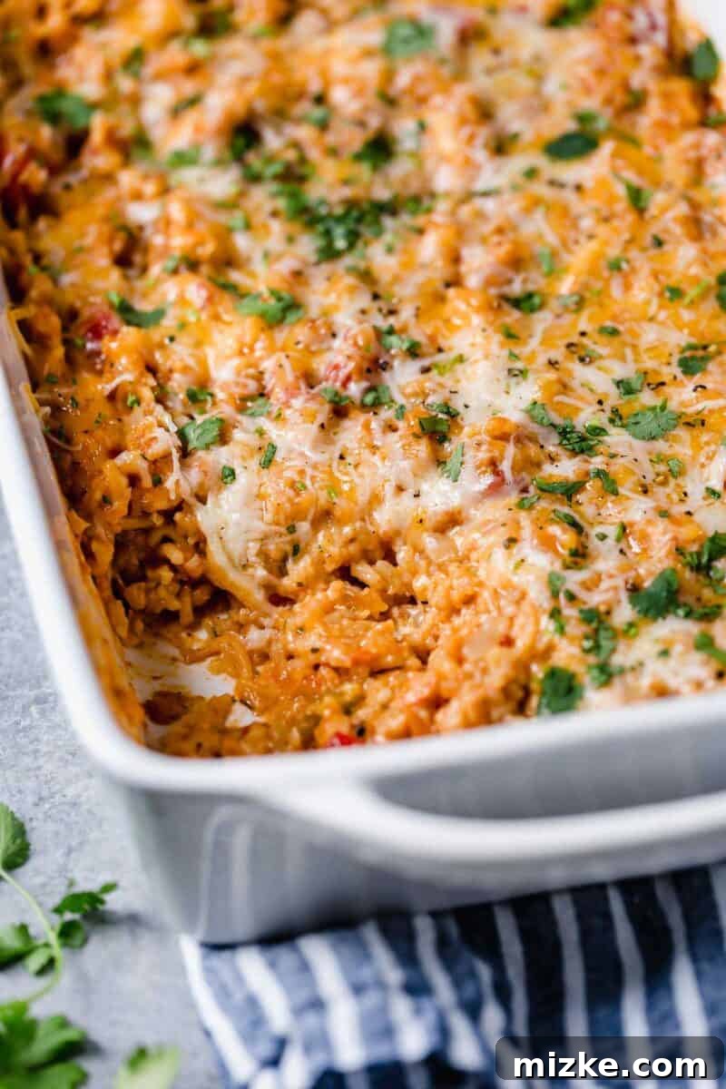Fiesta Chicken Rice Bake 3 Bold flavors of Tex-Mex cuisine combined in this classic chicken and rice casserole make for an easy choice for weeknight dinner!