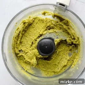 Pistachio paste in a food processor.