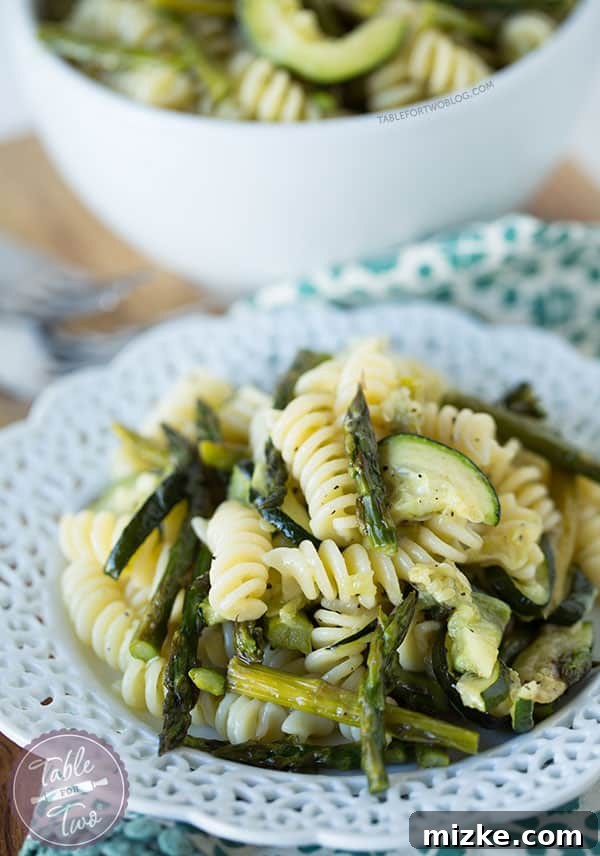 Smoky Grilled Asparagus and Zucchini Pasta 2 A vibrant platter of grilled asparagus and zucchini pasta, perfect for a light summer dinner.