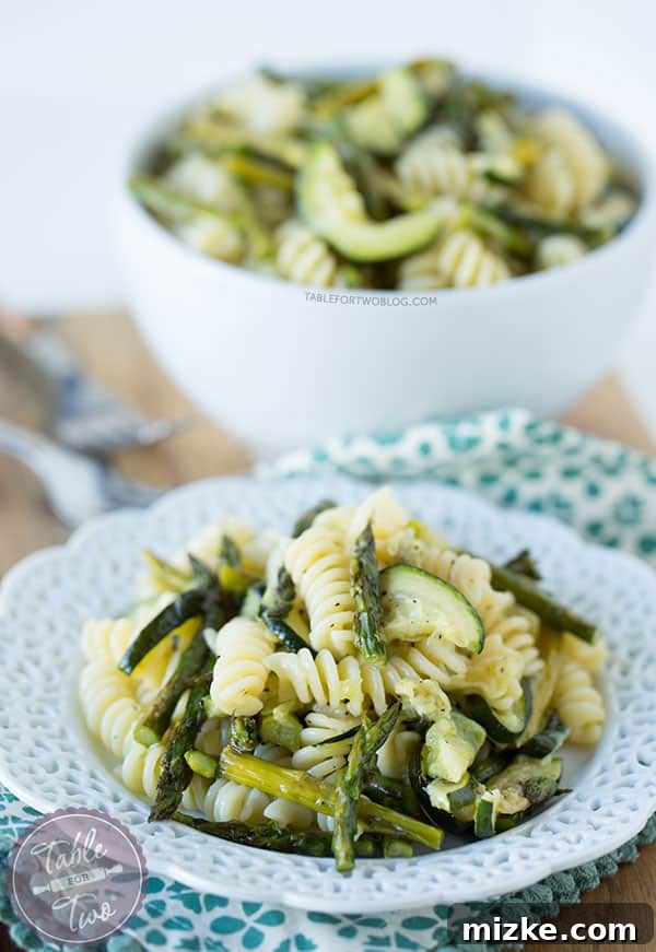 Smoky Grilled Asparagus and Zucchini Pasta 5 A close-up shot of the grilled asparagus and zucchini pasta, showcasing the vibrant ingredients.