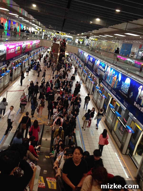 Inside a clean and modern Taipei MRT train car