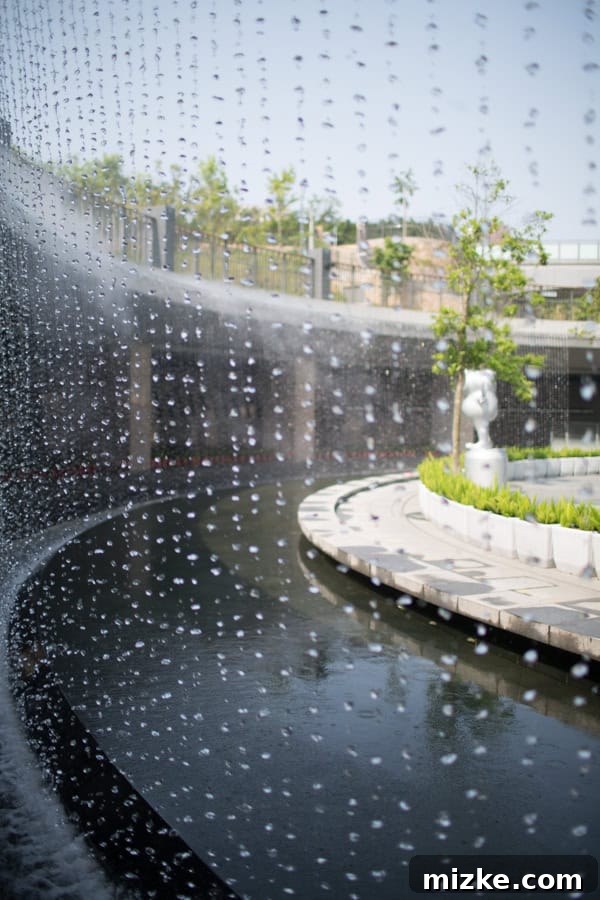 Captivating waterfall fountain display at Da'an MRT station, Taipei