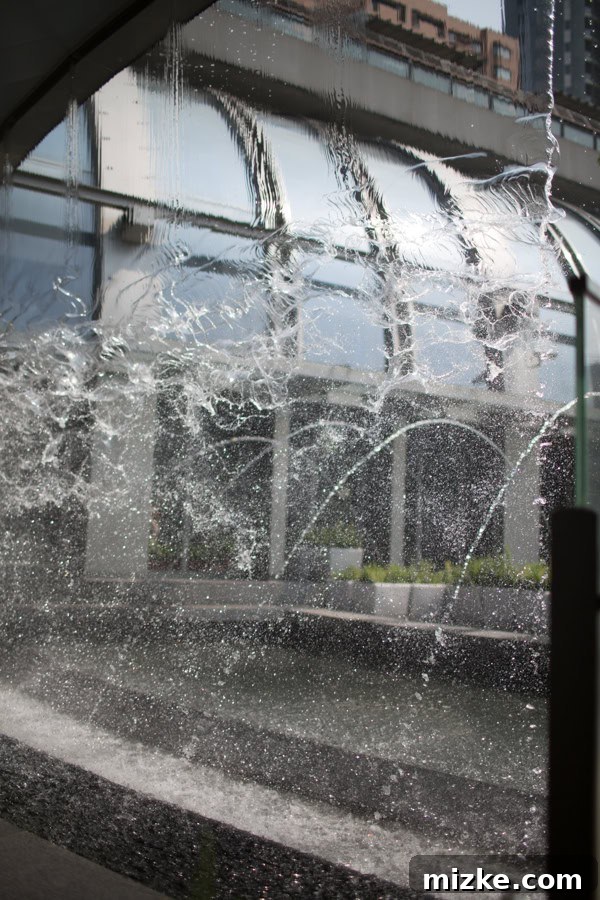 Close-up of the waterfall fountain at Da'an MRT