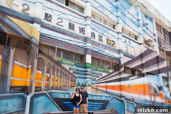 Kaohsiung: Taiwan's Vibrant Southern Hub 17 Interactive mural art at Pier 2 Arts Center depicting an illusion of an MRT entrance, inviting engagement