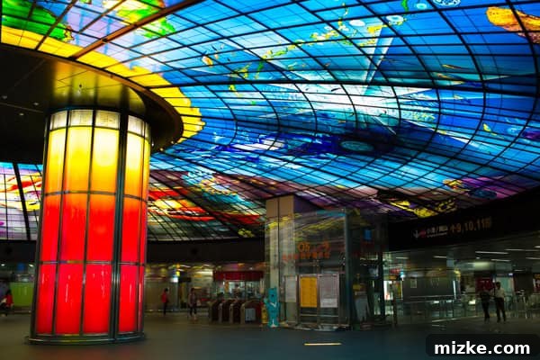 Kaohsiung: Taiwan's Vibrant Southern Hub 26 Close-up of the intricate glass details and vibrant colors of the Dome of Light, showcasing its artistic brilliance
