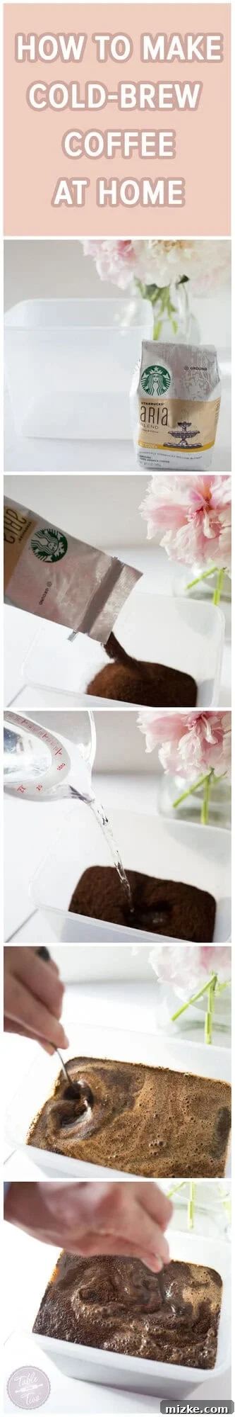 Craft Your Own Perfect Cold Brew at Home 3 Slowly pouring homemade cold brew coffee through a strainer to avoid spills.