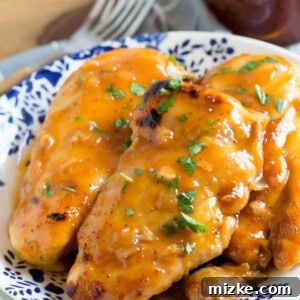 Final plated Russian Apricot Chicken, garnished and ready to eat.