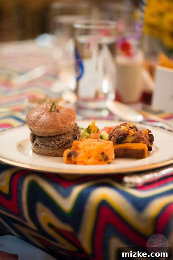 2014 White House Junior State Dinner 32 Main Entrees: Black Bean Burger, Quinoa Sweet Potato Boat, Tomato Cucumber Salad