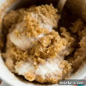 Pumpkin spice mug cake topped with creamy vanilla bean ice cream is Fall perfection...in a mug! Literally!