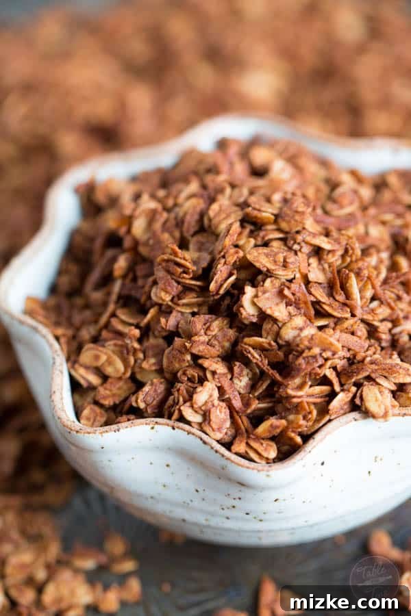 Decadent Chocolate Coconut Granola 4 Chocolate coconut granola combines two of the most delicious flavors! The perfect topping for your morning yogurt!