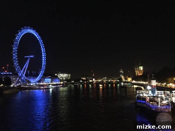 London: A Tourist's Delight 17 London skyline at night from a suspension bridge