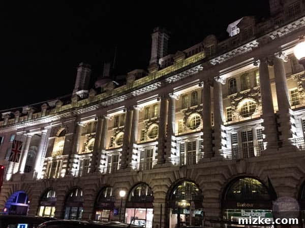 London: A Tourist's Delight 42 Regent Street illuminated at night in London