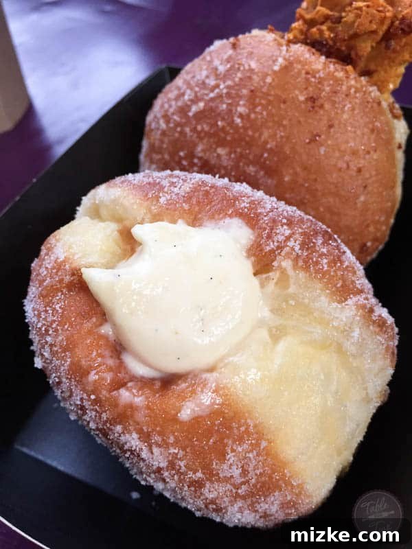 Vanilla Custard Donut: Borough Market Treat Close-up of a delectable vanilla custard filled donut
