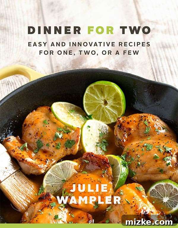 Cookbook cover design option 1 for 'Dinner for Two', featuring classic typography and rich, appetizing food imagery, conveying comfort and sophistication.