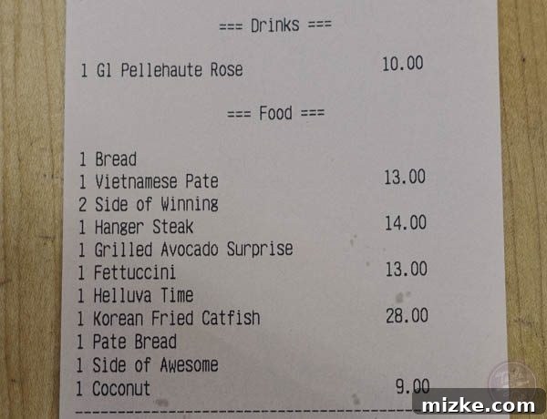 Rose's Luxury check with humorous 'sides' like 'a side of winning'.