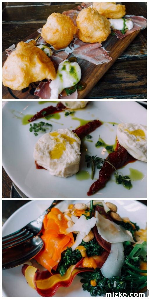 Chicago Dining Uncovered 18 Appetizers at Siena Tavern, featuring fried dough and creamy burrata cheese