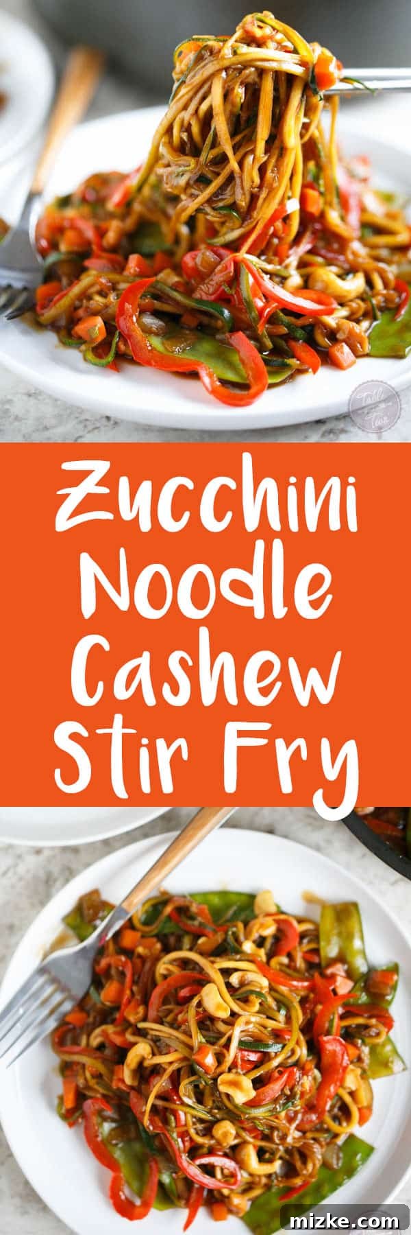 This easy zucchini noodle cashew stir fry made with The Inspiralizer will have you licking your plate clean! Dinner comes together in less than 30 minutes and you'll want to put this sauce on every meal! #inspiralizer