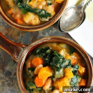Golden Butternut White Bean Kale Stew 6 Warm up for game time with this dairy-free and meatless butternut squash white bean kale stew! This recipe is full of hearty veggies!