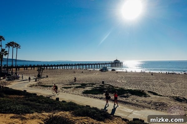 The picturesque Manhattan Beach pier and coastline, a perfect example of Southern California beauty.