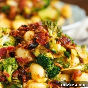 If you have 25 minutes then have enough time to make this quick weeknight dinner entree of bacon gnocchi with broccoli and shaved brussels!