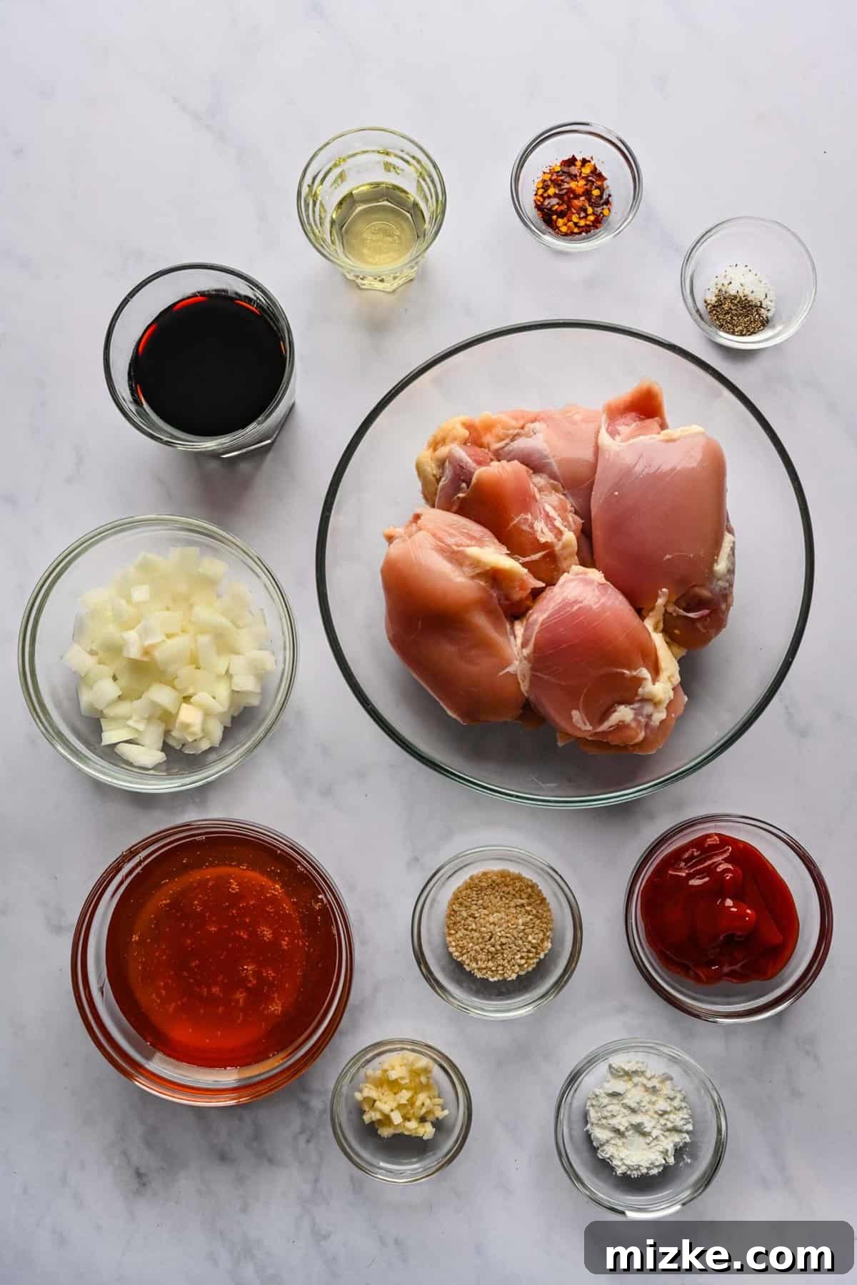 Fresh Ingredients for Your Easy Honey Sesame Chicken Recipe All the fresh ingredients neatly arranged for preparing the delicious crockpot honey sesame chicken.
