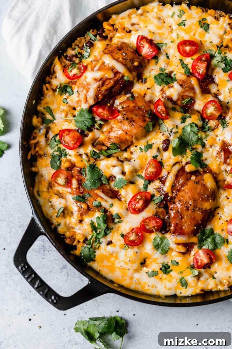 This one-pot BBQ chicken and rice is a weeknight meal saver! It is loaded with flavor and it's basically like having your favorite BBQ restaurant chicken and rice dish at home! Delicious one-pot BBQ chicken and rice, a perfect weeknight meal with rich smoky flavor and tender chicken, garnished with fresh cilantro.