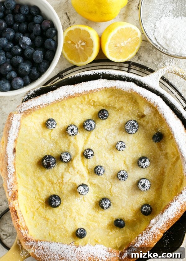 Zesty Blueberry Puff Pancake 2 Freshly baked Lemon Blueberry Dutch Baby, a perfect brunch item