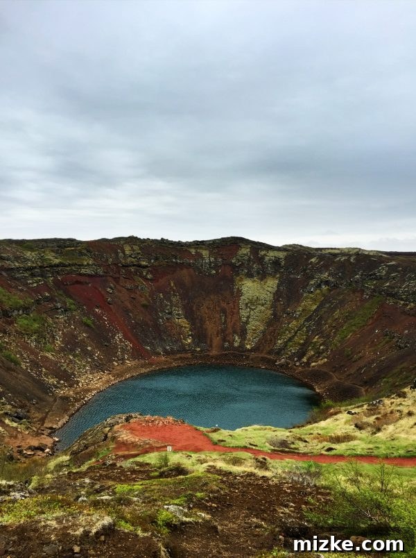 Iceland's Golden Circle in Five Unforgettable Days 13 Kerið volcanic crater lake on a cloudy day