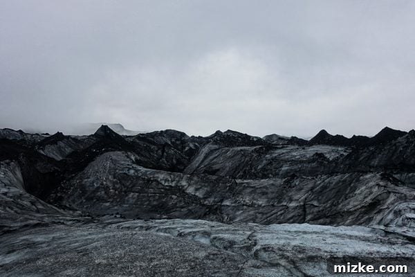 Five Days in Iceland The Vík Experience 6 Close-up view of the black volcanic ash covering the lower parts of Sólheimajökull glacier