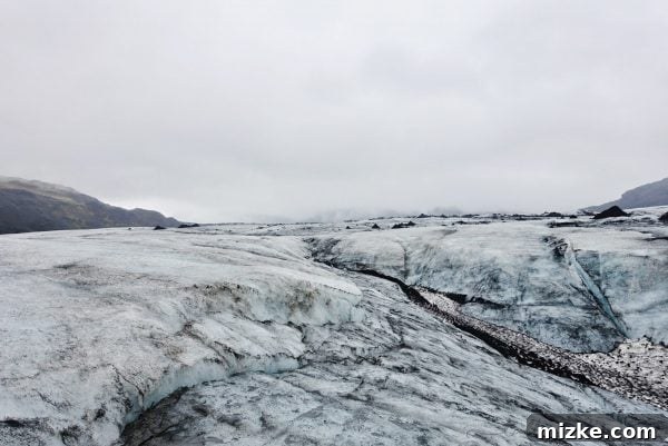 Five Days in Iceland The Vík Experience 7 Glacier walkers traversing Sólheimajökull, showing the vastness and rugged texture of the ice