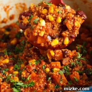 Stovetop Turkey Quinoa Chili recipe image.