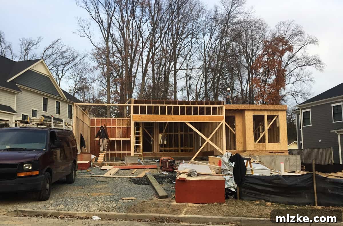 The initial walls and interior framing of our new house taking shape rapidly