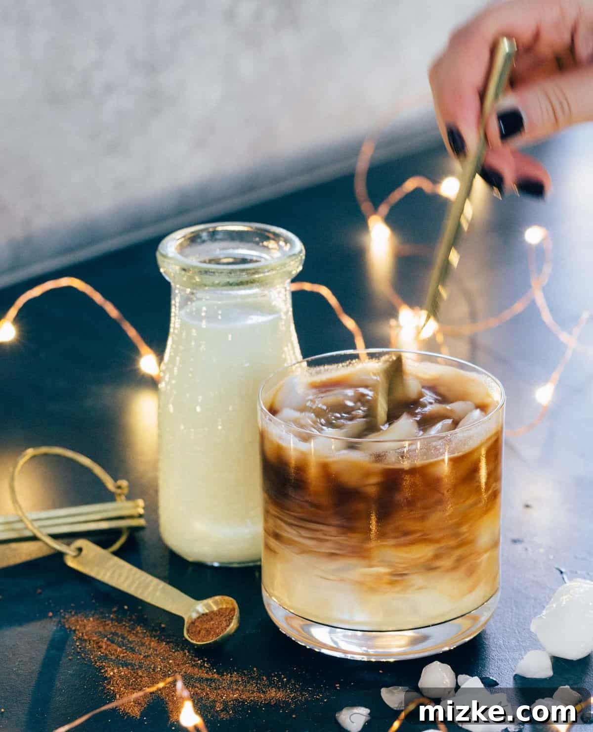 Gather your simple ingredients to create a delicious and refreshing iced eggnog latte at home this holiday season.