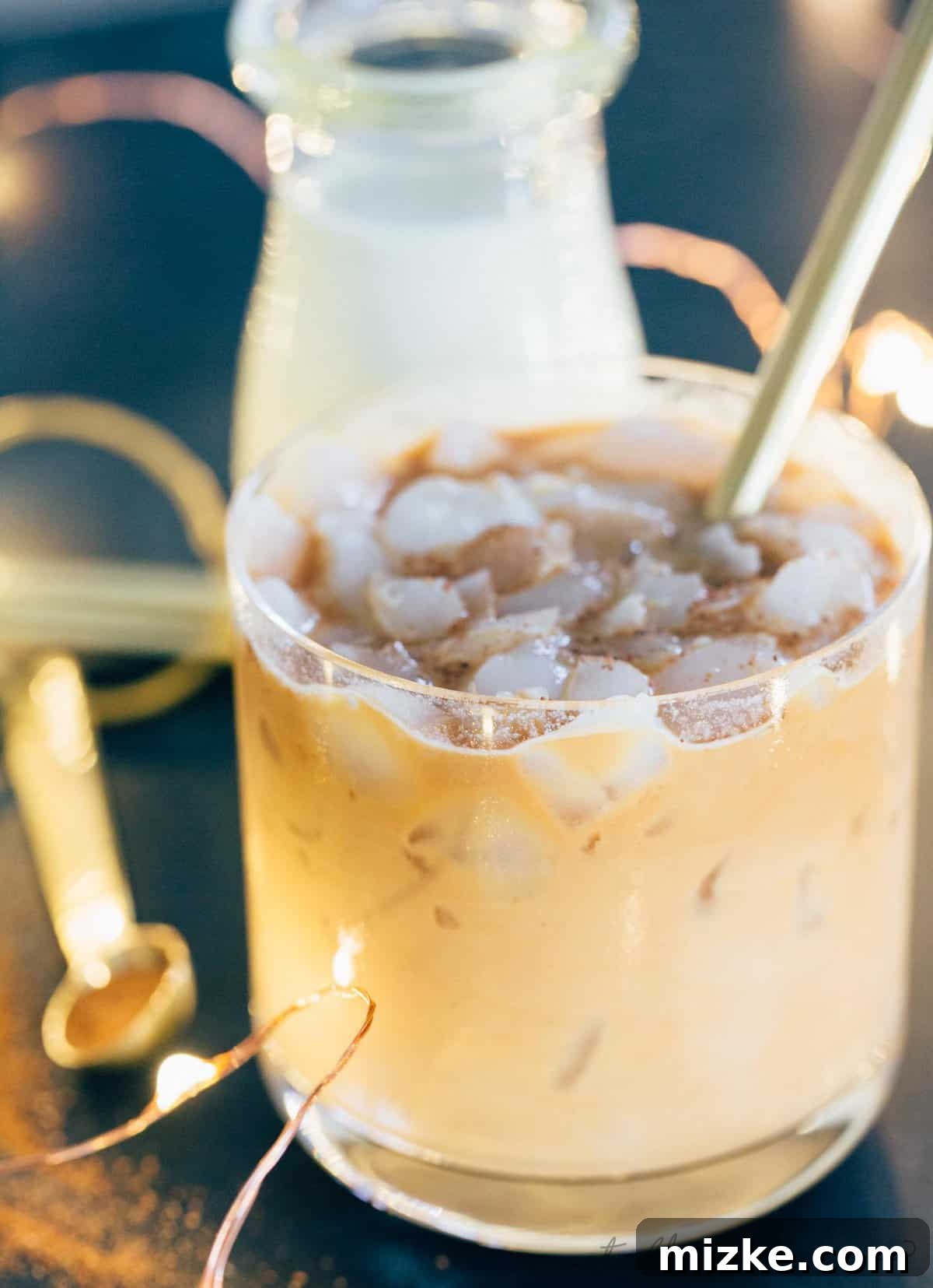 Indulge in the rich texture and festive taste of your personalized iced eggnog latte.