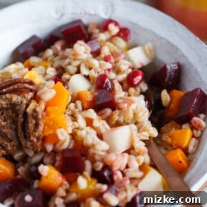 This winter farro salad can turn any drab winter day to a bright one! The farro salad is full of vibrant colors and ingredients and topped off with a sweet and tangy blood orange vinaigrette that finishes the salad perfectly!