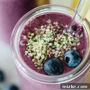 Berry Banana Bliss 6 A deliciously decadent and refreshing blueberry banana smoothie to start your day or for a post-workout! This blueberry banana smoothie is packed with antioxidants and loads of healthy nutrients to get you through your day!