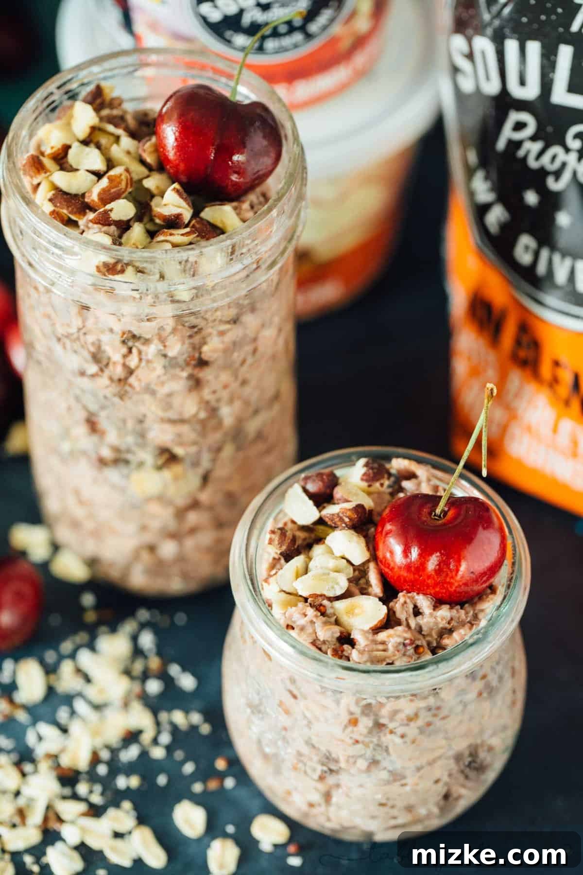 Overnight Cherry Pie Bliss 2 Fresh cherries make the base of this cherry pie overnight oats recipe! This takes no time to put together and you'll end up with a quick on-the-go breakfast the next morning! #TheSoulfullProject #ad