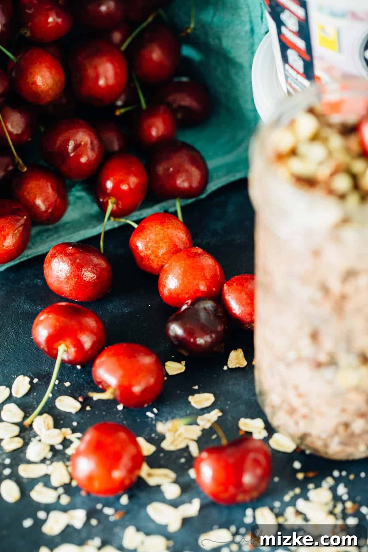 Overnight Cherry Pie Bliss 4 Fresh cherries make the base of this cherry pie overnight oats recipe! This takes no time to put together and you'll end up with a quick on-the-go breakfast the next morning! #TheSoulfullProject #ad