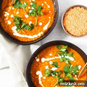 Instant Pot Curried Coconut Lentil Soup, a creamy vegetarian meal ready in minutes.